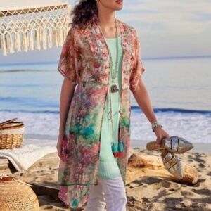 New soft Surroundings Embroidered Beaded Floral primavera kimono